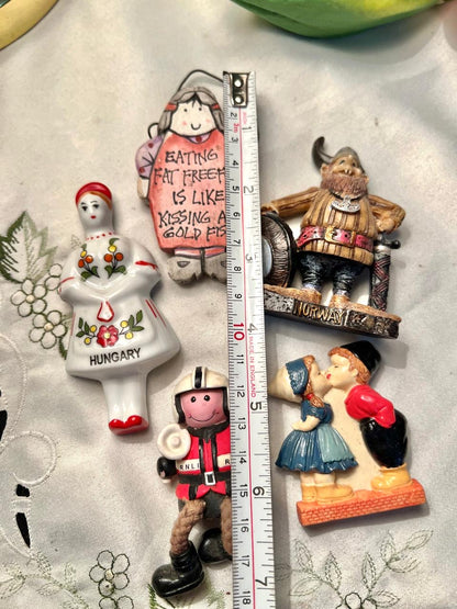 Vintage International Souvenir Figurine Magnet Collection – 5 Pieces