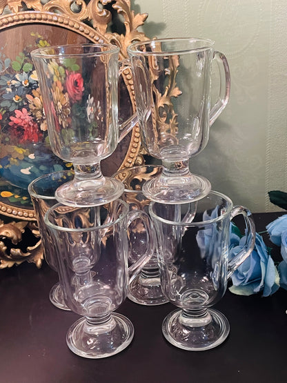 Vintage Glass Footed Drinking Glasses Set of 6