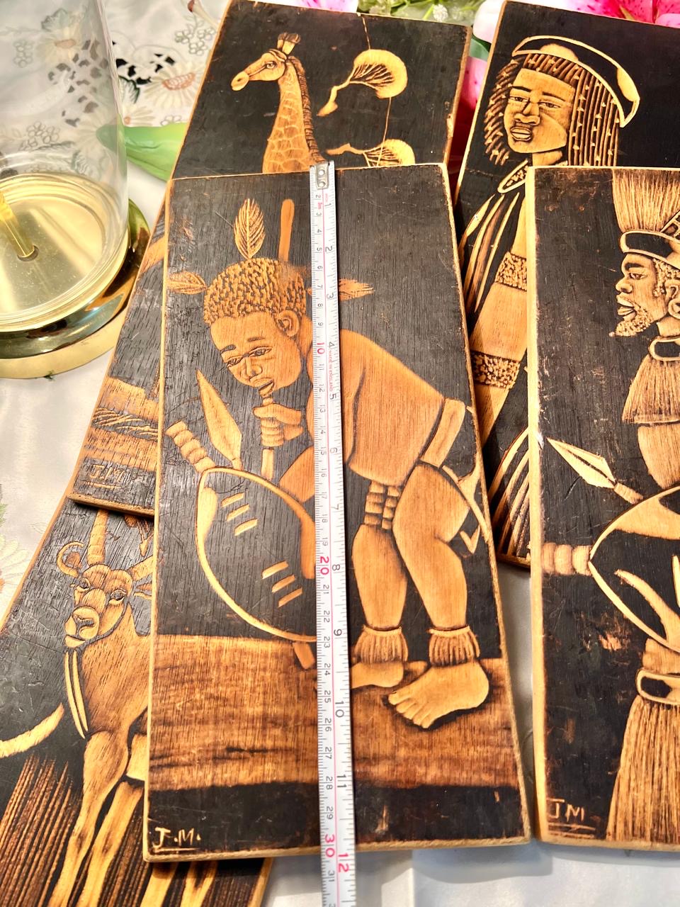 5-Piece African-Inspired Wooden Framed Artwork Set