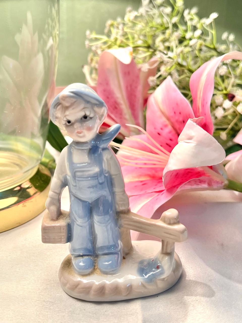 Blue Child Traveller Figurine with Suitcase 11cm
