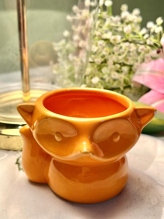 Vintage Orange Ceramic Owl Planter 9 cm