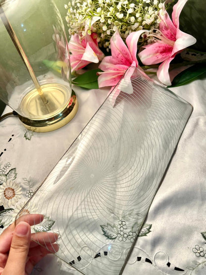 Clear Crystal Rectangular Serving Tray 13 in Etched Design