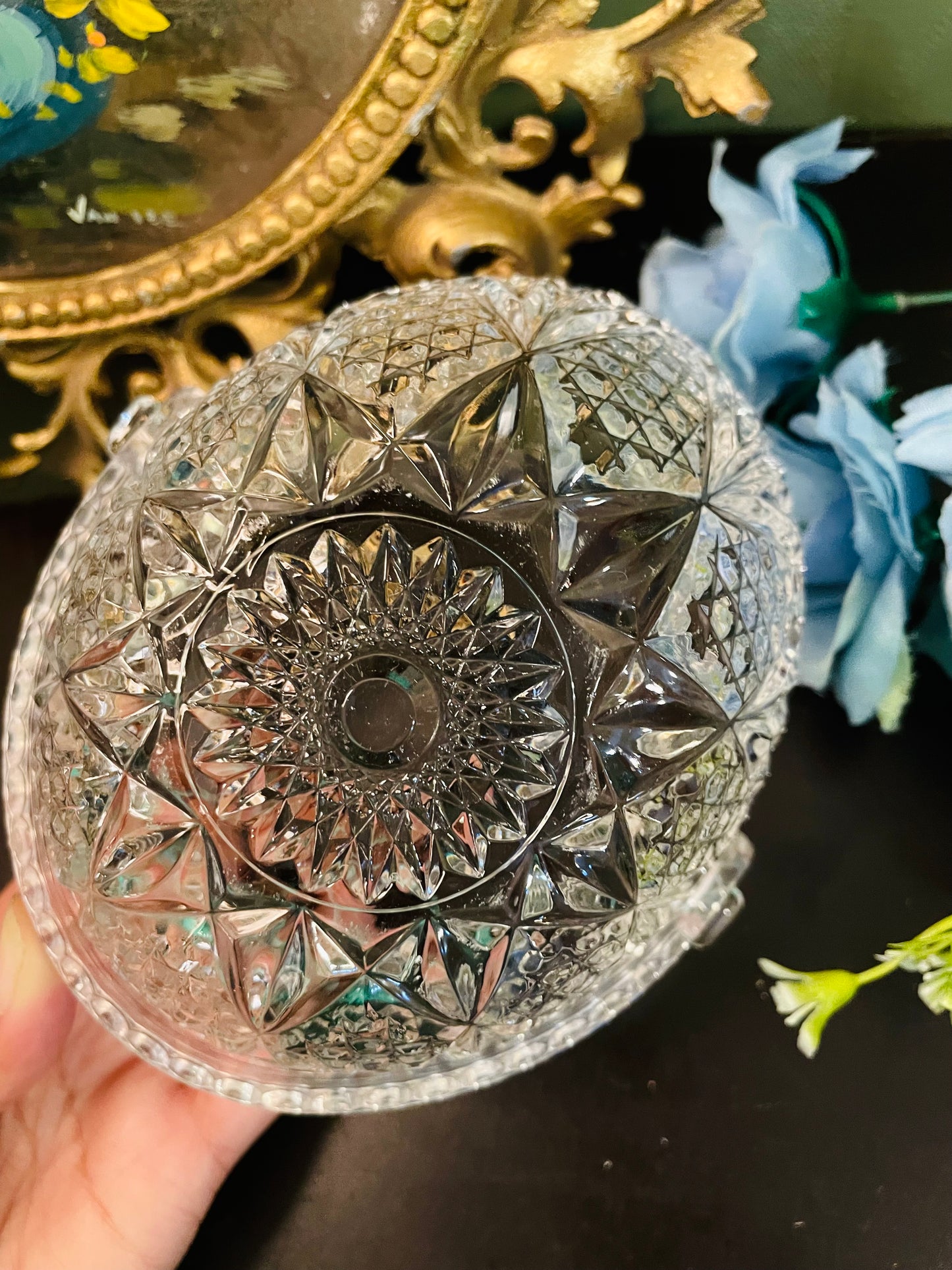 Vintage Crystal Glass Handled Basket
