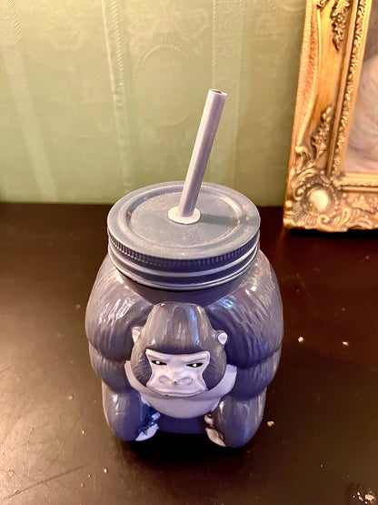 Gorilla Mason Jar Tumbler with Straw | Animal Drink Cup | Novelty Sipper