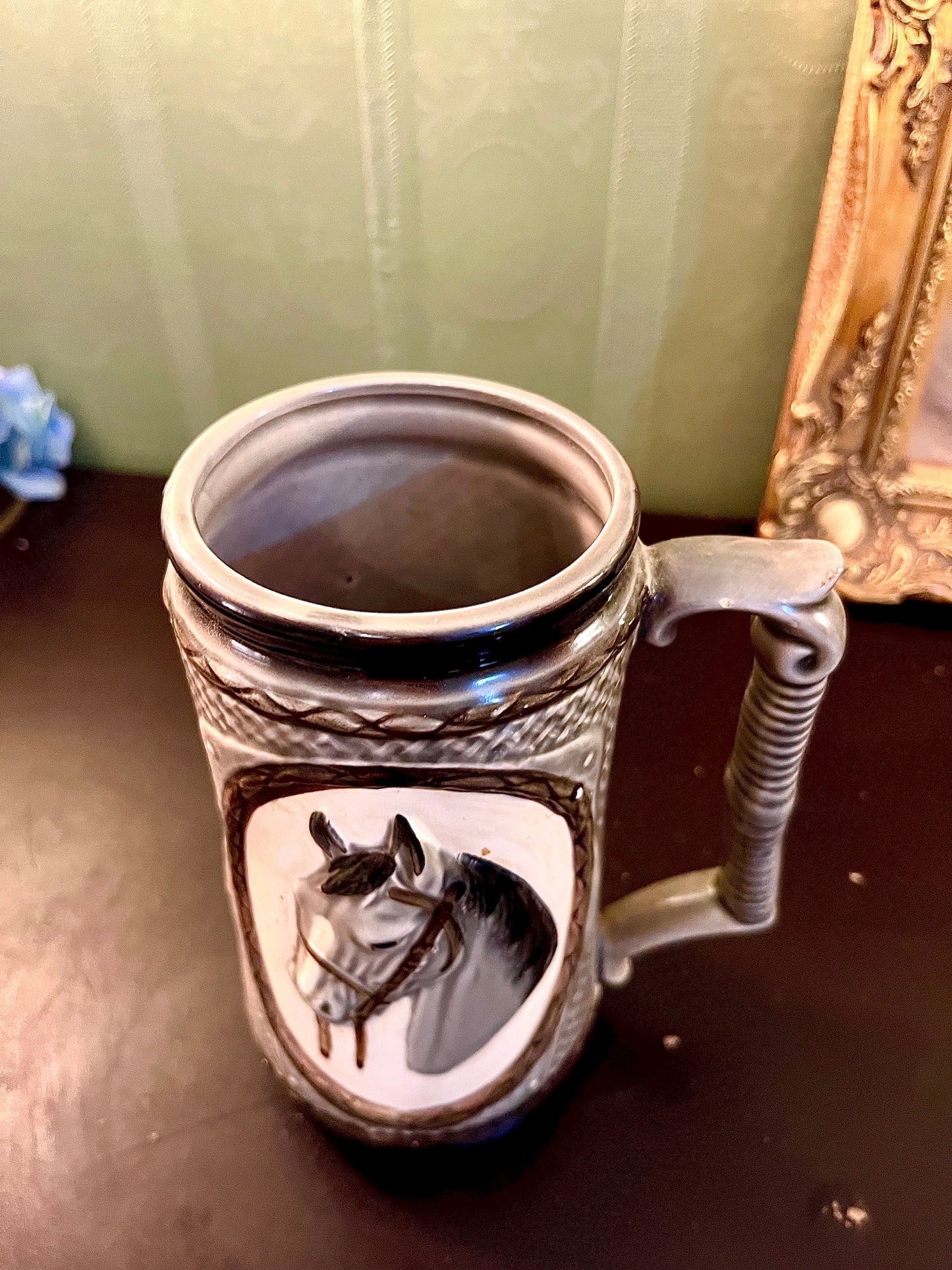 Vintage Horse Head Ceramic Stein Mug 7 Inch
