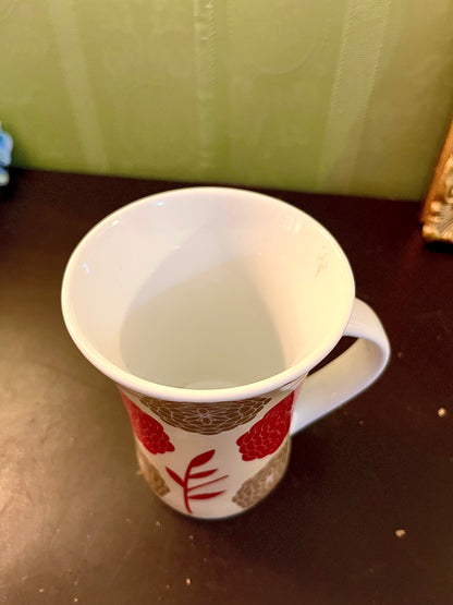 Red & Gold Floral Ceramic Mug – Tall Coffee Cup