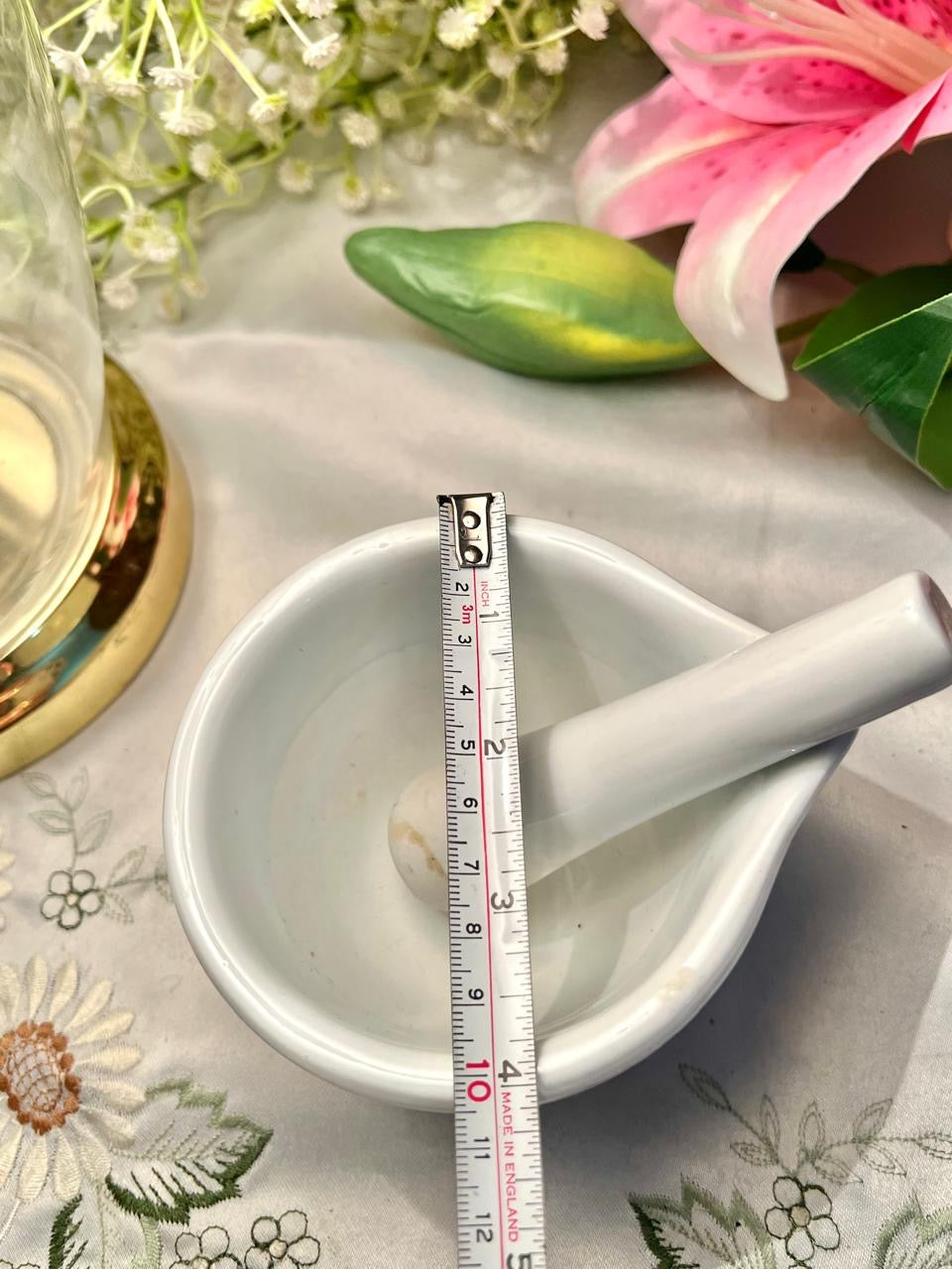 White Ceramic Mortar & Pestle Set – 2 Pieces, 4 Inch