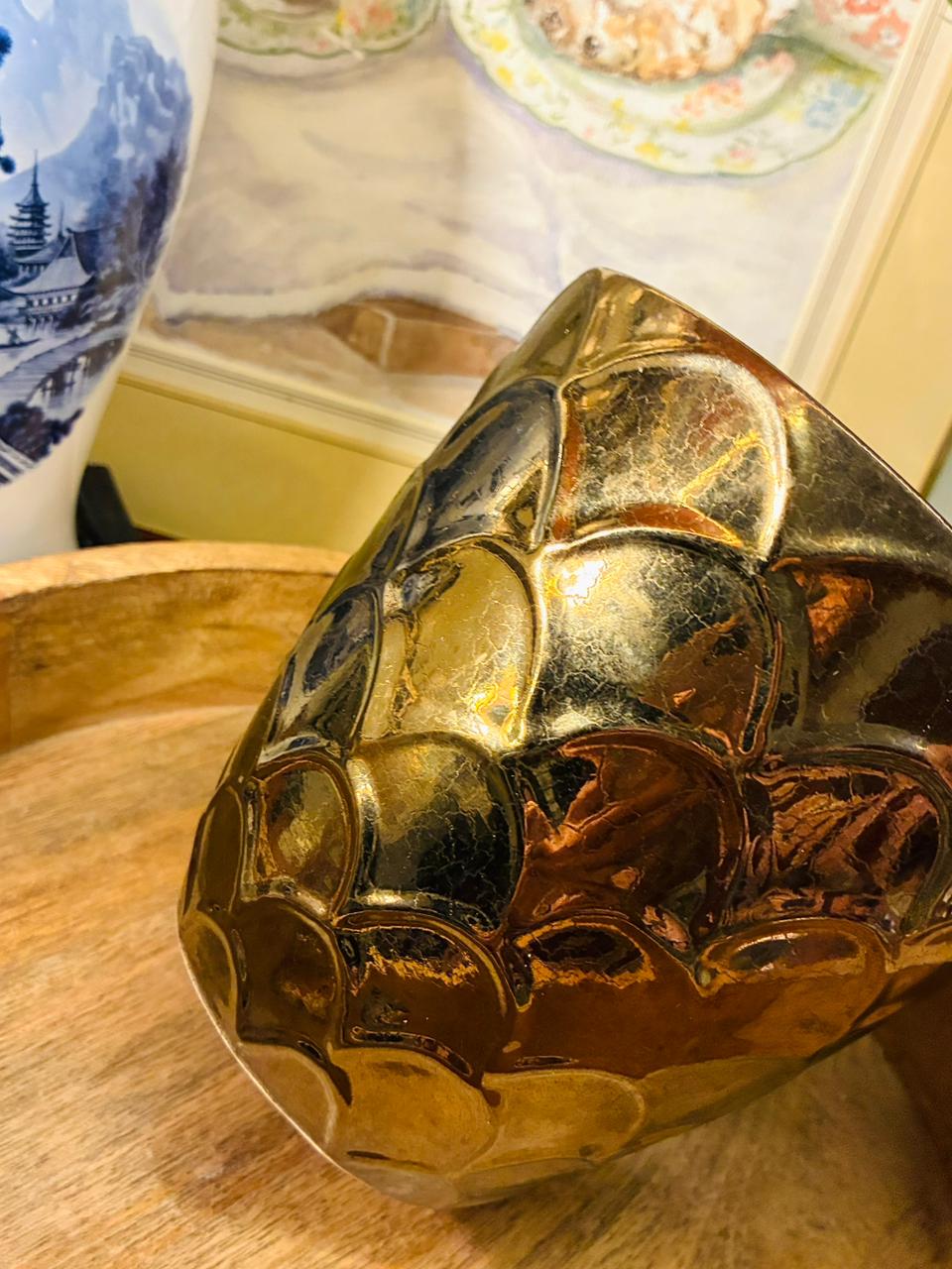 Bronze Gold Embossed Planter — 6 Inch Art Deco Style Decor Pot