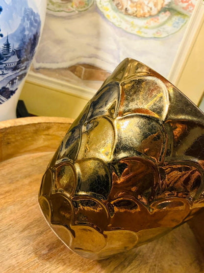 Bronze Gold Embossed Planter — 6 Inch Art Deco Style Decor Pot