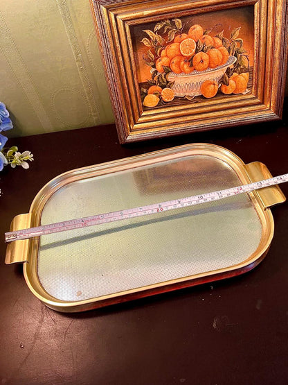 Vintage Gold Tone Metal Serving Tray 35 cm
