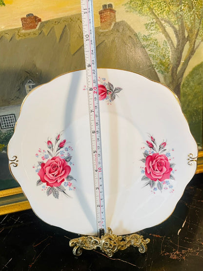 Vintage Duchess England Bone China Cake Plate – Pink Rose Floral Design