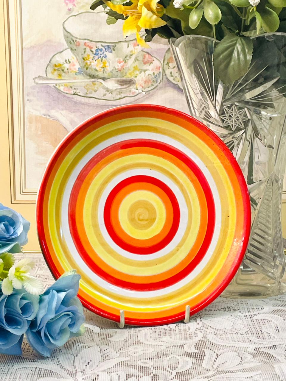 Handpainted Retro Striped Decor Plate
