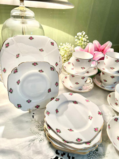 Vintage Pink Rose Tea Set with Gold Trim England