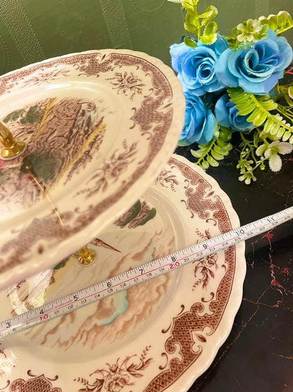 Vintage 3-Tier English Transferware Cake Stand
