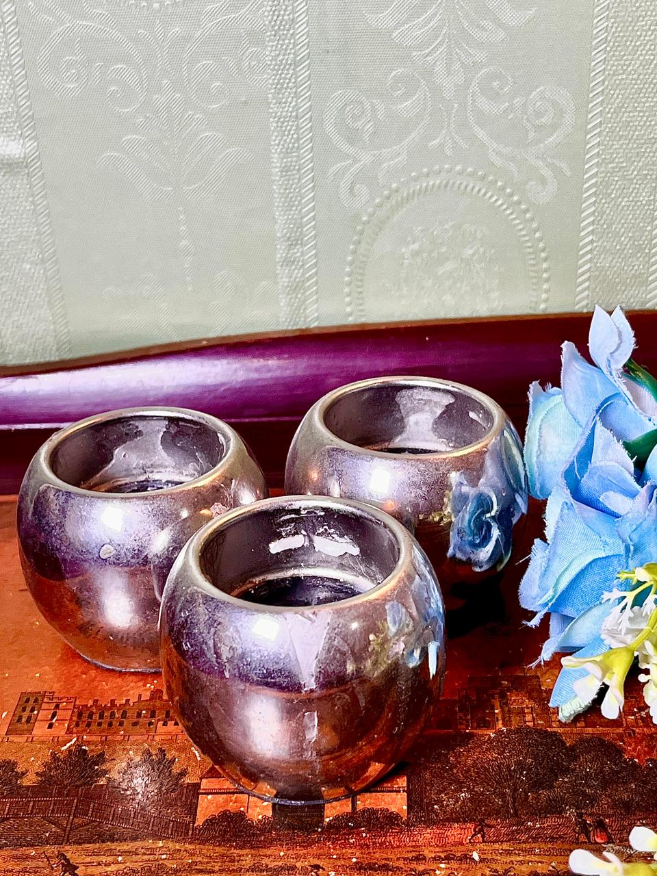 Silver-Tone Decorative Tealight Holders – 3 Pieces, 7 cm