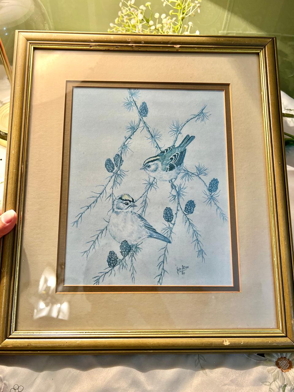 Blue Bird Botanical Framed Art 16"