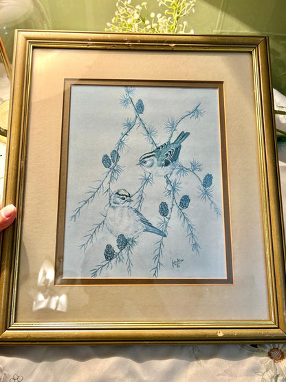 Blue Bird Botanical Framed Art 16"