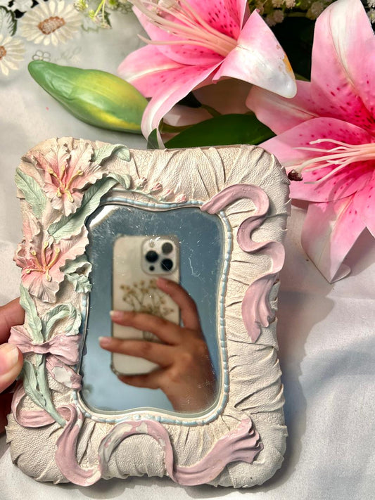Floral Ribbon Decorative ceramic Mirror 7"