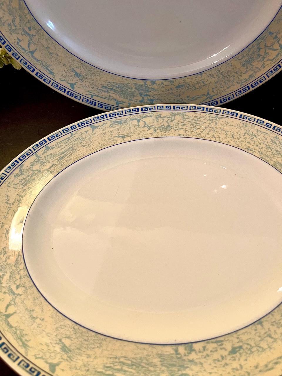 Vintage Johnson bro Blue Spongeware Oval Serving Platter – 12 Inch Ceramic Serving Dish