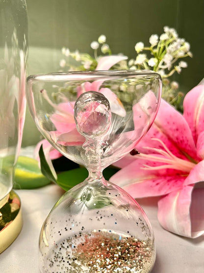 Decorative Crystal Hourglass with Gold Glitter – Approx. 5 Inch