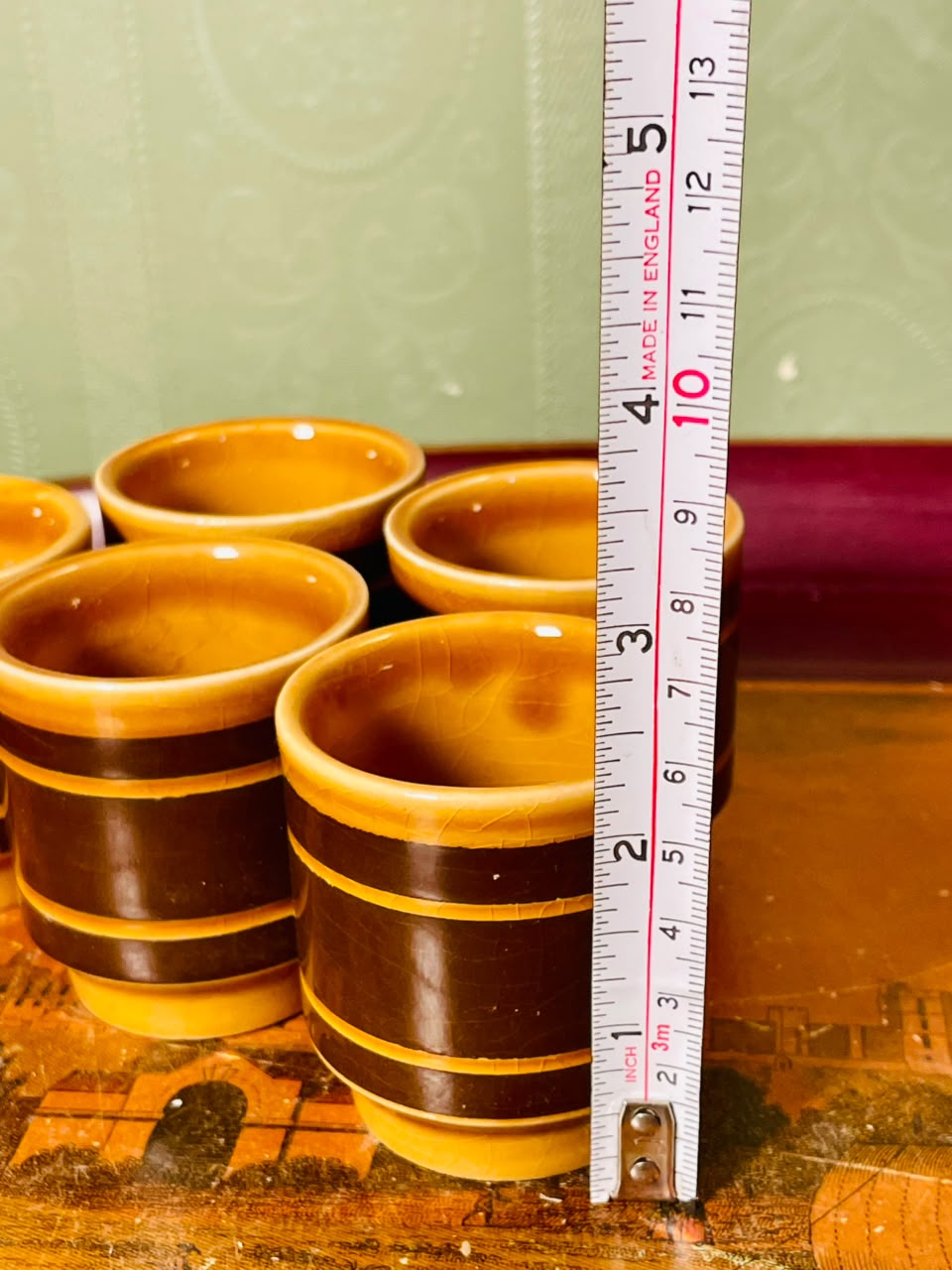 Set of 5 Brown & Mustard Ceramic egg holders– 3 Inch
