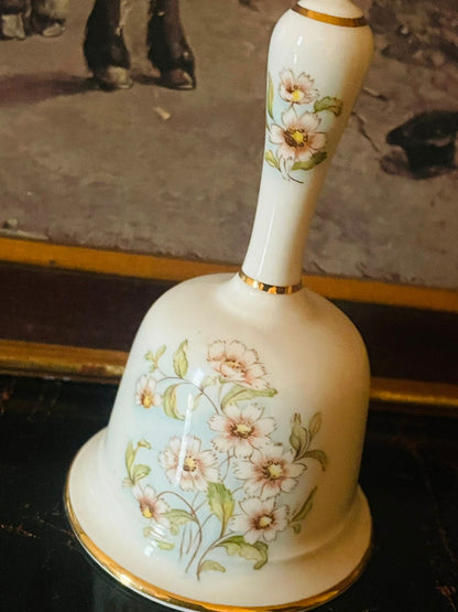 Vintage English Fine Bone Table Bell – Floral Design