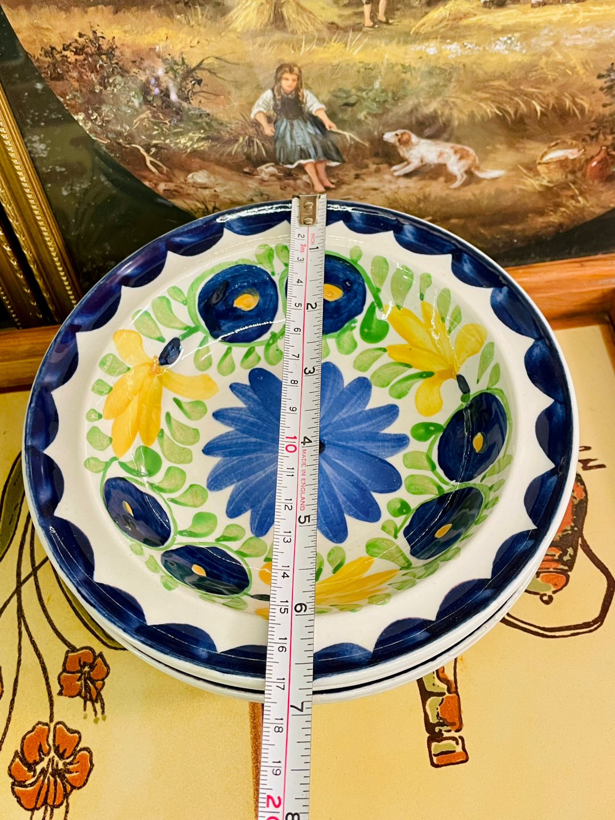 Set of 4 Hand-Painted Floral Bowls – Blue & Yellow Ceramic, Oven Safe