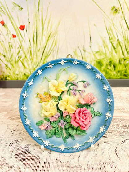 Vintage Floral Relief Wall Plate with Roses 4.5 inch