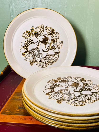 Vintage English Stoneware Floral Dinner Plates 10" – Set of 6