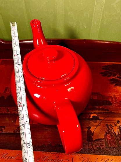 Modern Glossy Red Ceramic Teapot with Lid | 6 Inch Tea Pot