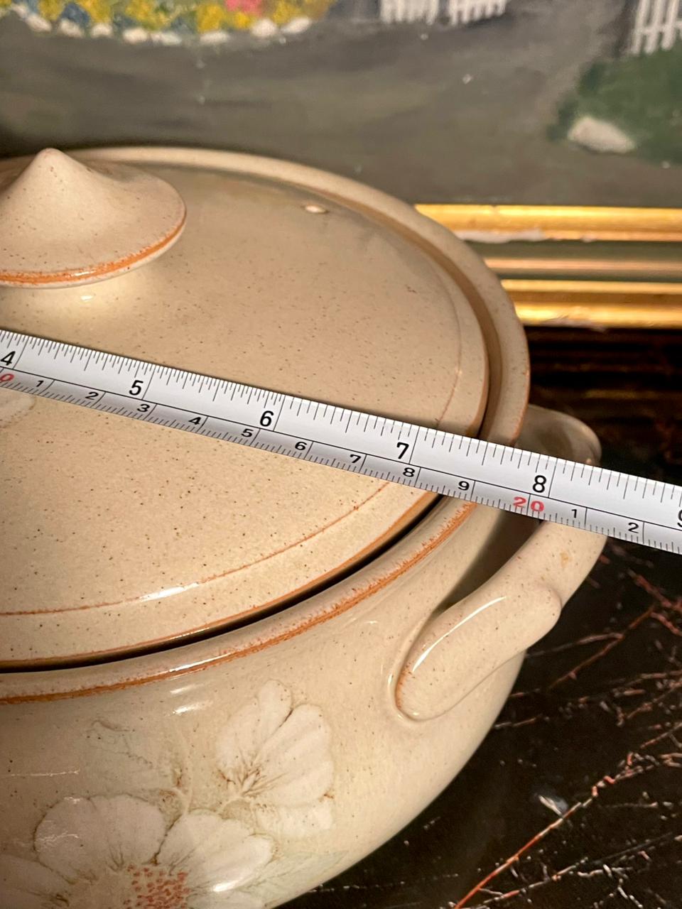 Vintage Floral Ceramic Casserole Dish with Lid & Handles – 8" (England)