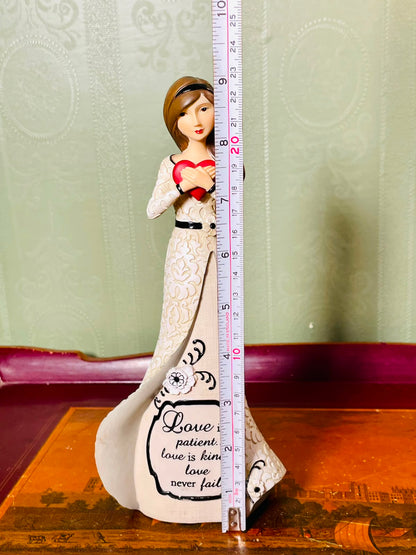 Vintage Lady Holding Heart Love Figurine – 9 Inch