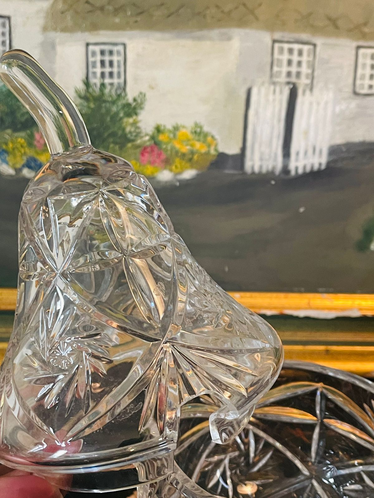 Vintage Cut Crystal Pear Jar with Lid  – Candy Dish or Trinket Holder