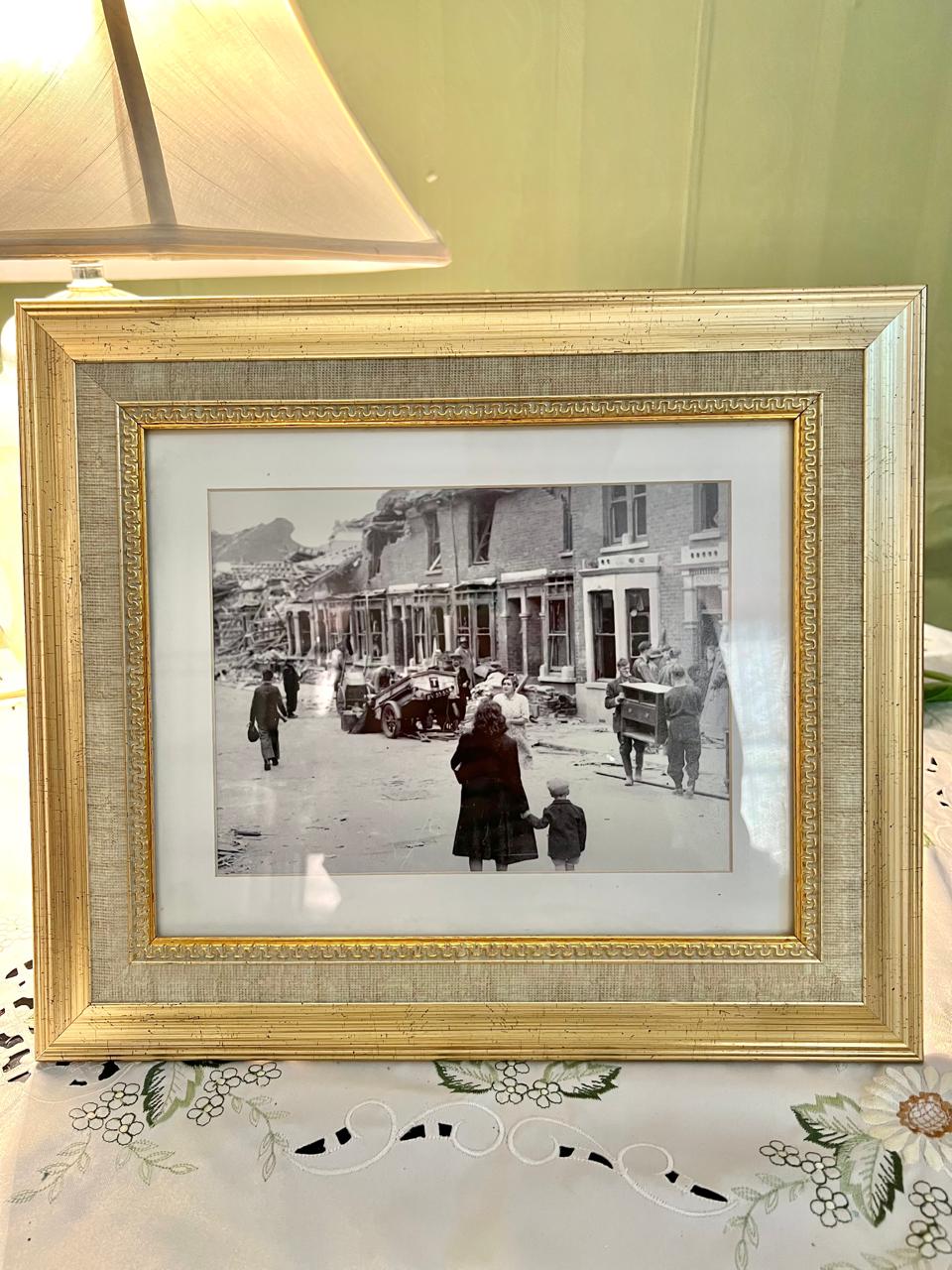 Black & White Street Scene Framed Photograph 14"