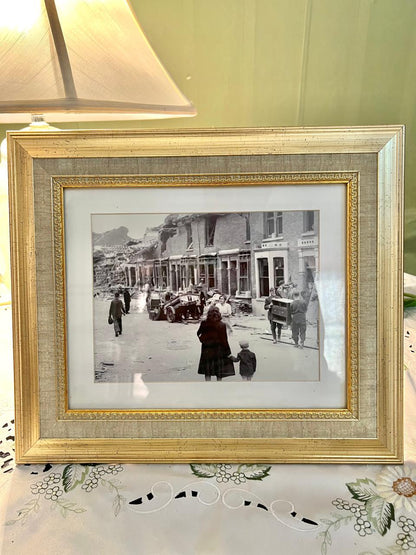 Black & White Street Scene Framed Photograph 14"