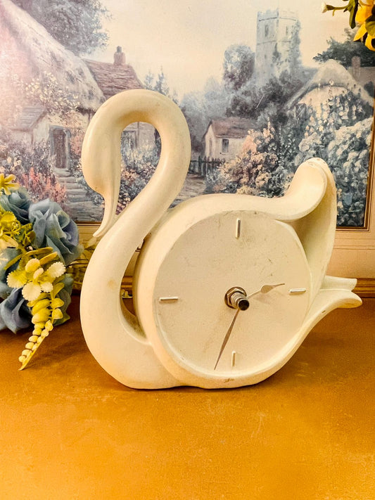 Vintage Swan Table Clock White Minimal Decor Piece