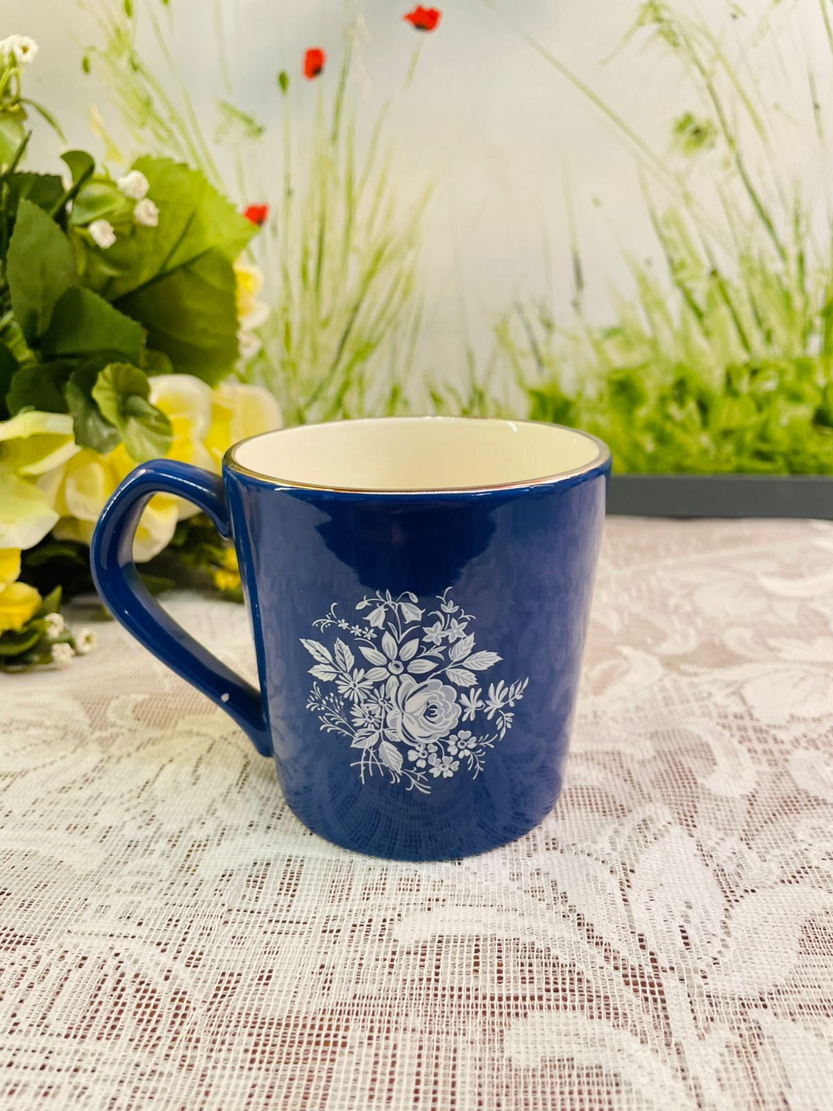 Sandland Blue Floral Ceramic Mug | Made in England