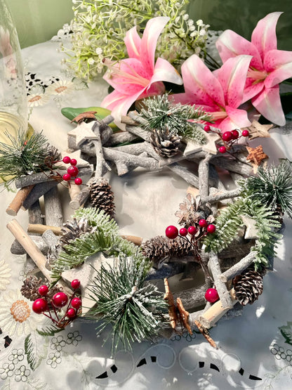 Rustic Christmas Wreath with Pinecones & Berries 12"