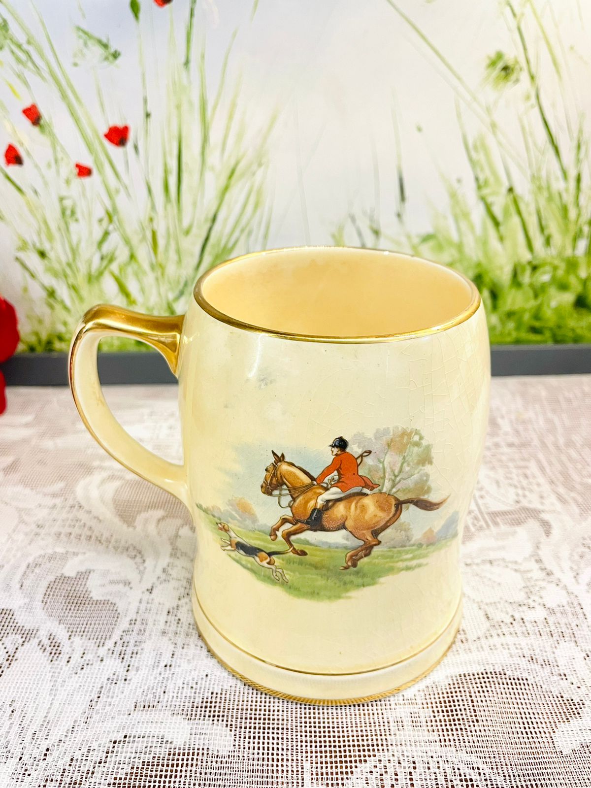 Vintage Prinknash Hunting Scene Musical Tankard