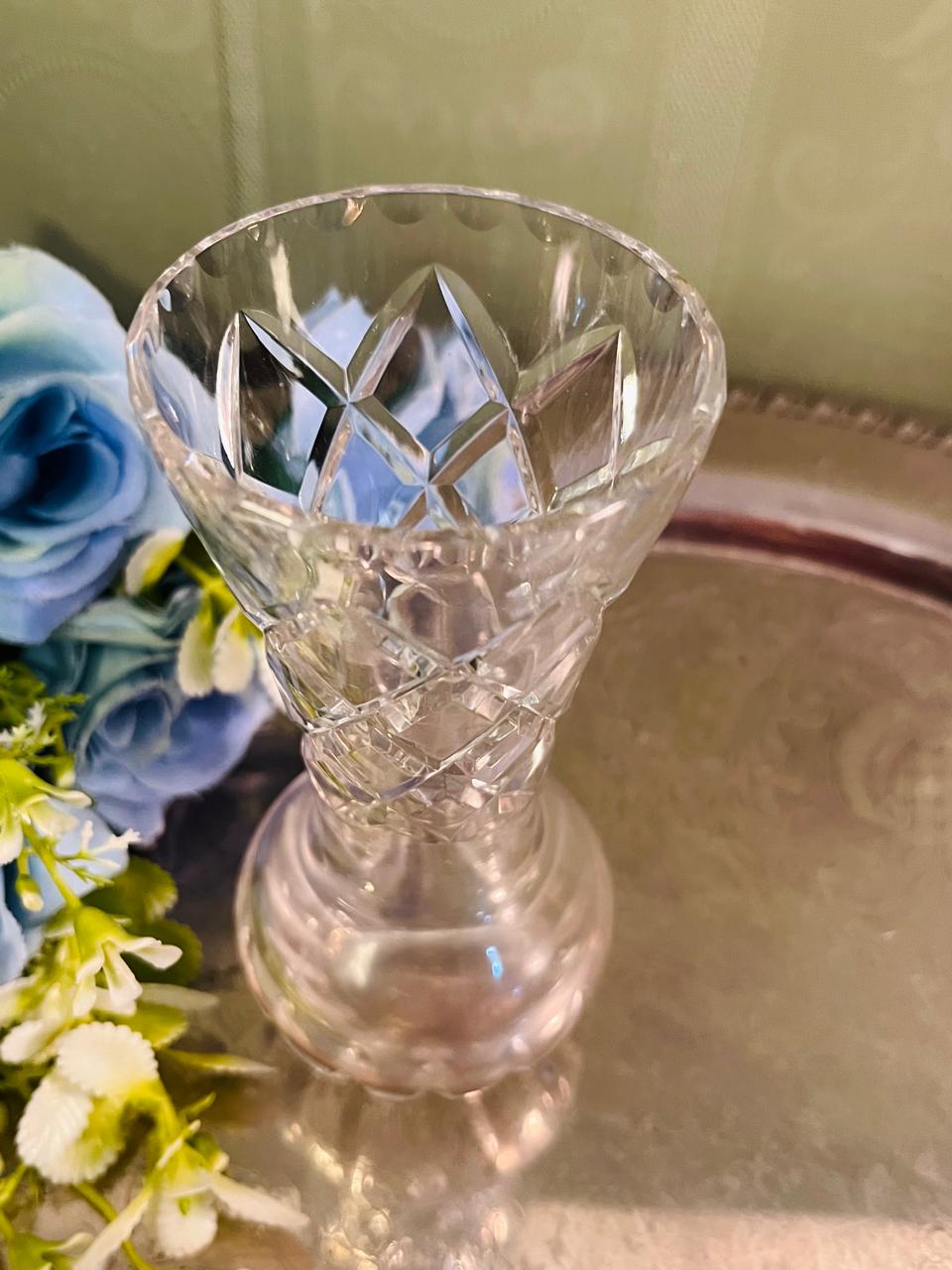 Vintage Cut Crystal Bud Vase 13 cm Diamond Facet Design