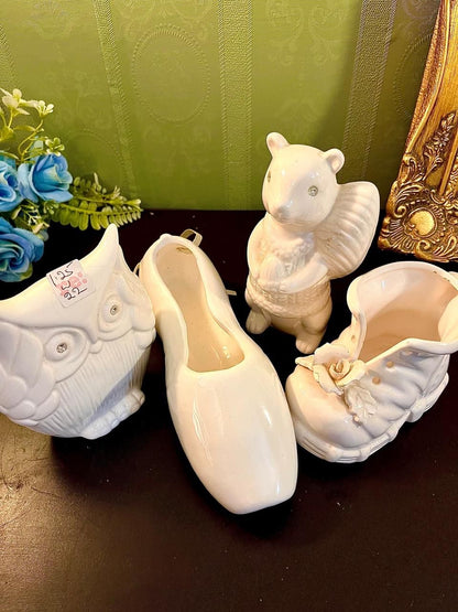 Vintage White Ceramic Figurine Vase Set 7 Inch