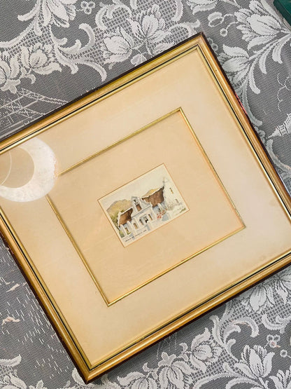 Vintage John Hall Framed Farmhouse Watercolour Painting 13 inch