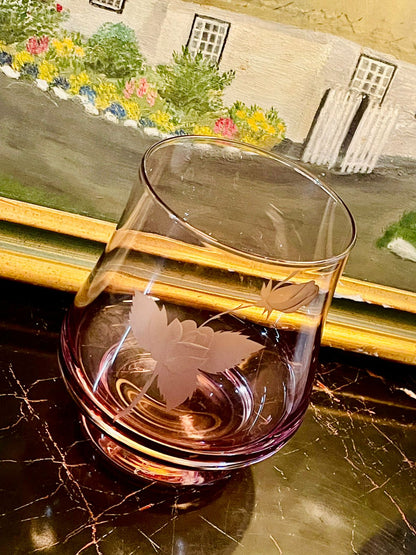 Elegant Purple Crystal Glass Vase with Etched Rose Design