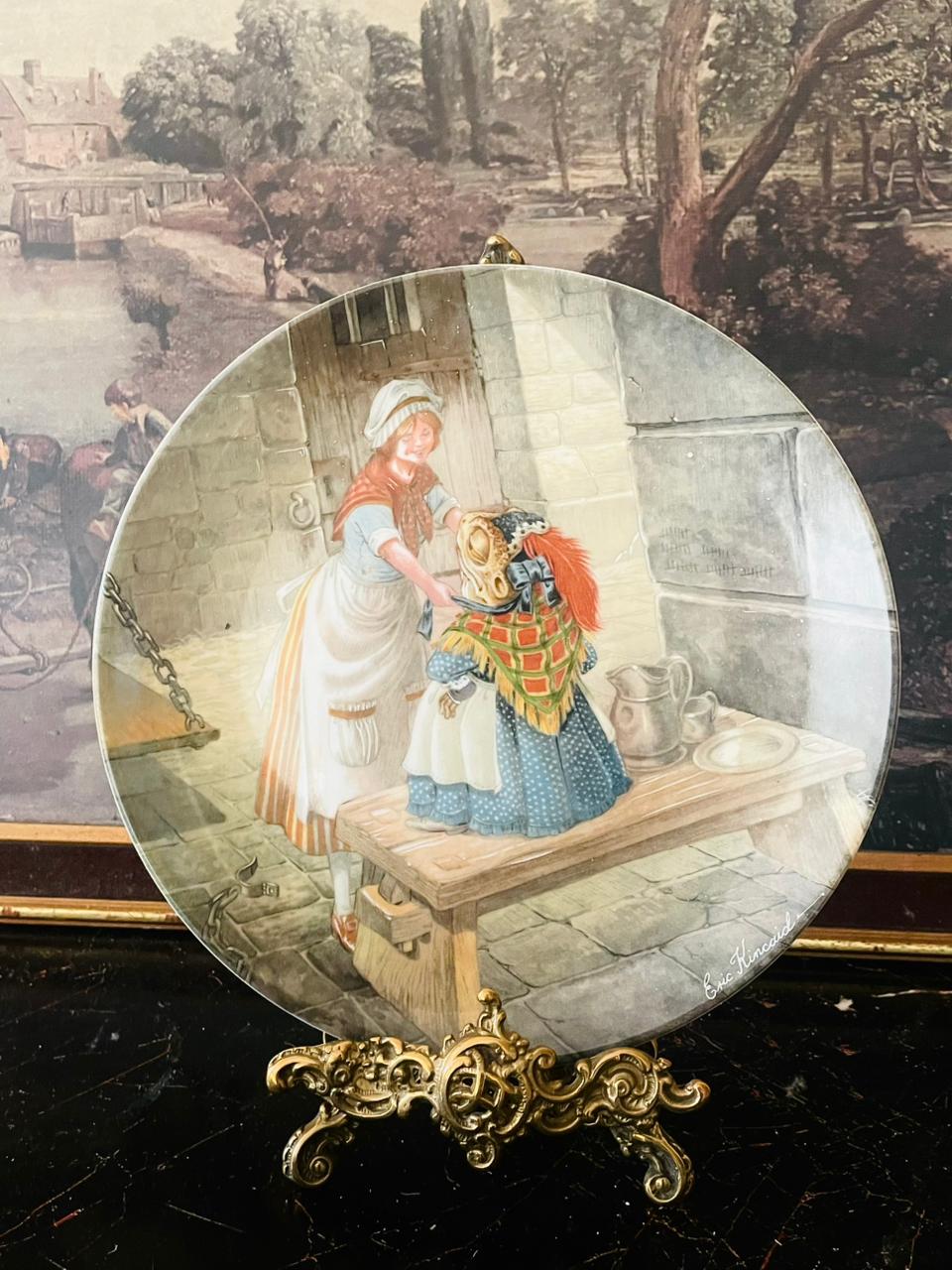 wedgwood plate england, wind in the willows plate, eric kincaid art, vintage collector plate pakistan, fine bone china england, european decor, sunset kitchen collectibles, thrift finds pakistan