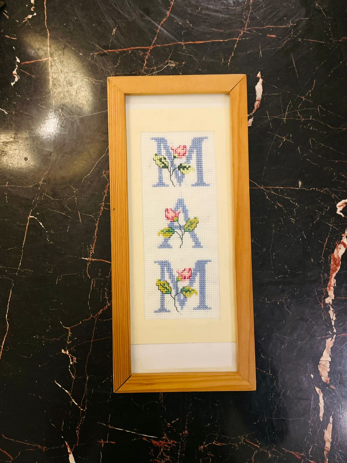 Framed MAM Cross Stitch Floral Wall Art 11 inch