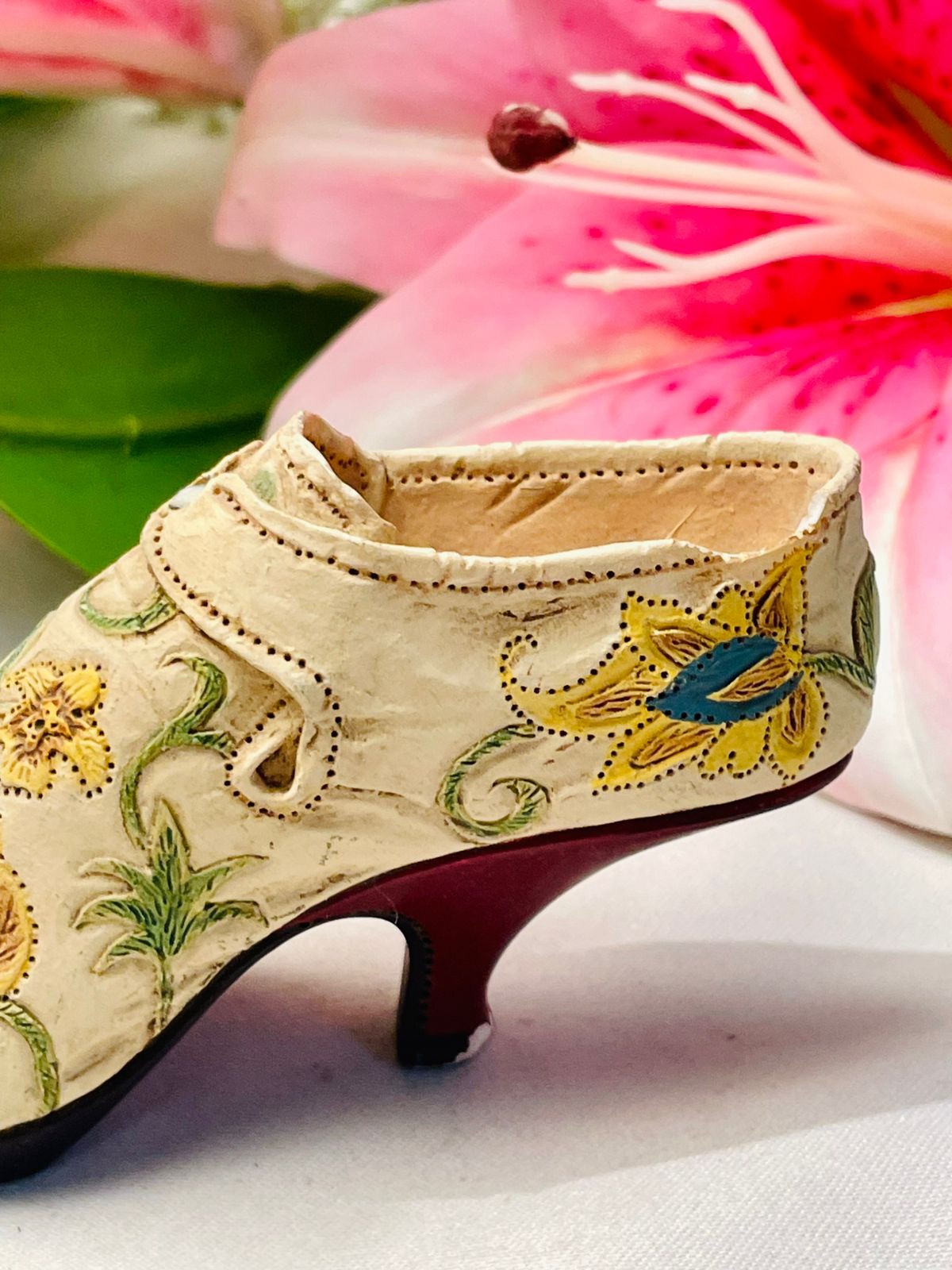 Vintage Floral Shoe Ornament / Miniature Slipper Approx. 12 cm Long