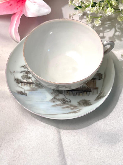 Asian Scenic Teacup & Saucer Set 2-Piece 4 Inch