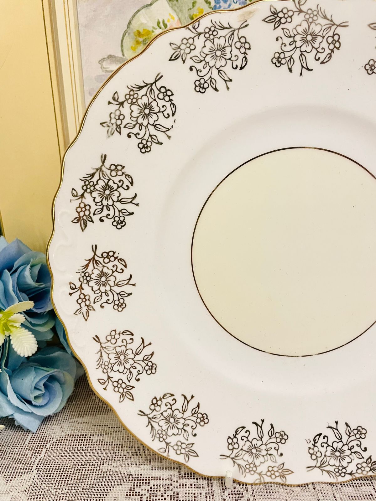 Vintage Mayfair Bone China Cake Platter | Elegant Floral Design | Gold Trim