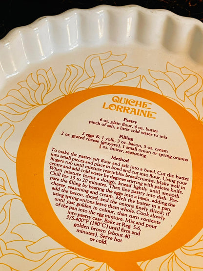 Vintage Quiche Lorraine Recipe Pie Dish – Ceramic Fluted Baking Plate
