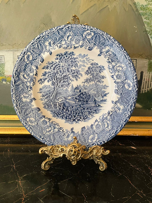 Elegant Blue Pottery Décor Plate by Ironstone England – Pastel Blue 7 to 8 Inch Vintage Collectible